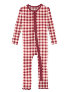 Strawberry Gingham Zipper Coverall