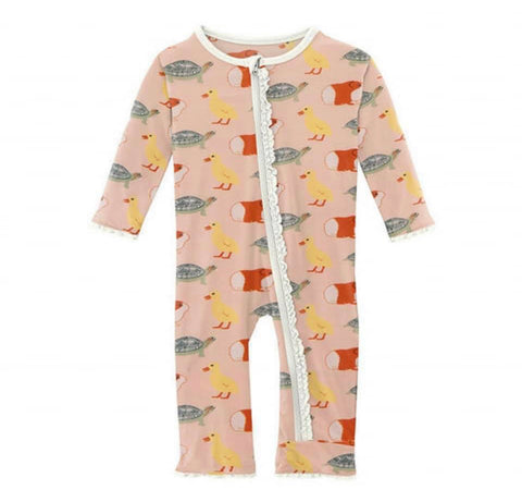 Kickee Pants - Peach Blossoms Class Pets Coverall with Ruffle