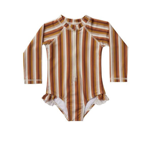 Multi stripe rashguard one piece bathing suit