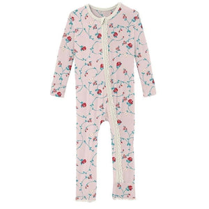 Macaroon Floral Vines Muffin Ruffle Coverall